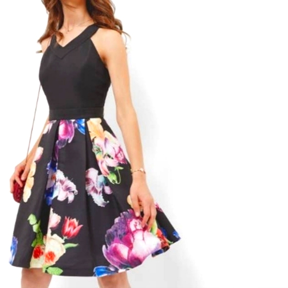 Ted Baker London Dresses & Skirts - Ted Baker London Black Floral Illusia Pleated Dress - Ted 1/US 4